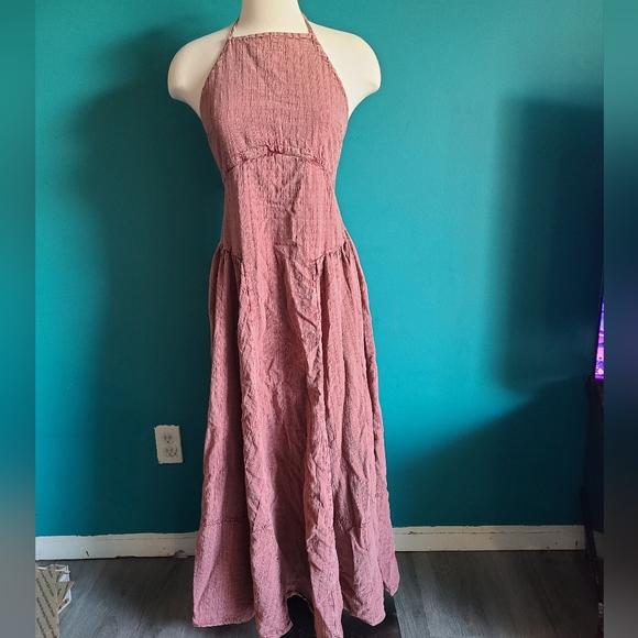 Free people mind over matter maxi dress halter low back beach cotton boho